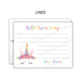 Rainbow Unicorn Horn Summer Camp Camping Note Cards Stationery • Fill in Blank, Lined or Blank Cards