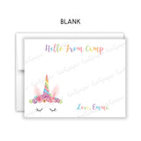 Rainbow Unicorn Horn Summer Camp Camping Note Cards Stationery • Fill in Blank, Lined or Blank Cards