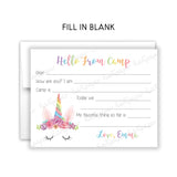 Rainbow Unicorn Horn Summer Camp Camping Note Cards Stationery • Fill in Blank, Lined or Blank Cards