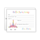 Rainbow Unicorn Horn Summer Camp Camping Note Cards Stationery • Fill in Blank, Lined or Blank Cards