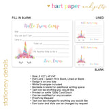 Rainbow Unicorn Horn Summer Camp Camping Note Cards Stationery • Fill in Blank, Lined or Blank Cards