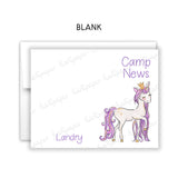 Purple Unicorn Summer Camp Camping Note Cards Stationery • Fill in Blank, Lined or Blank Cards