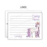Purple Unicorn Summer Camp Camping Note Cards Stationery • Fill in Blank, Lined or Blank Cards