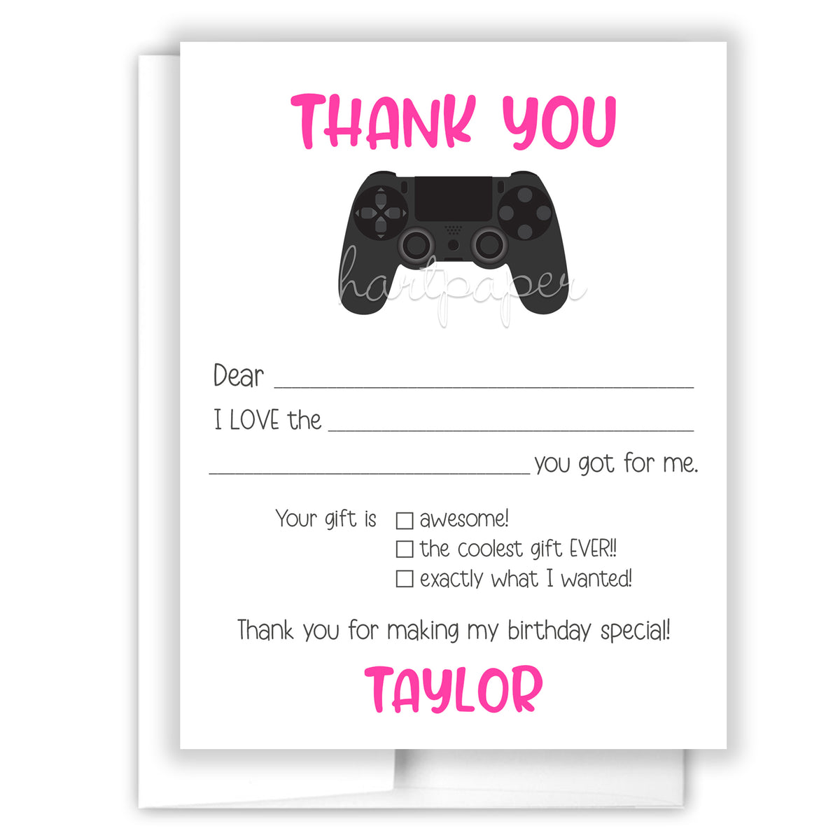 Video Game Thank You Note Card Personalized Custom Stationery • Fill in Blank, Lined or Blank Cards