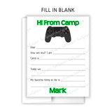Video Game Sports Summer Camp Camping Note Cards Stationery • Fill in Blank, Lined or Blank Cards