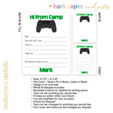 Video Game Sports Summer Camp Camping Note Cards Stationery • Fill in Blank, Lined or Blank Cards