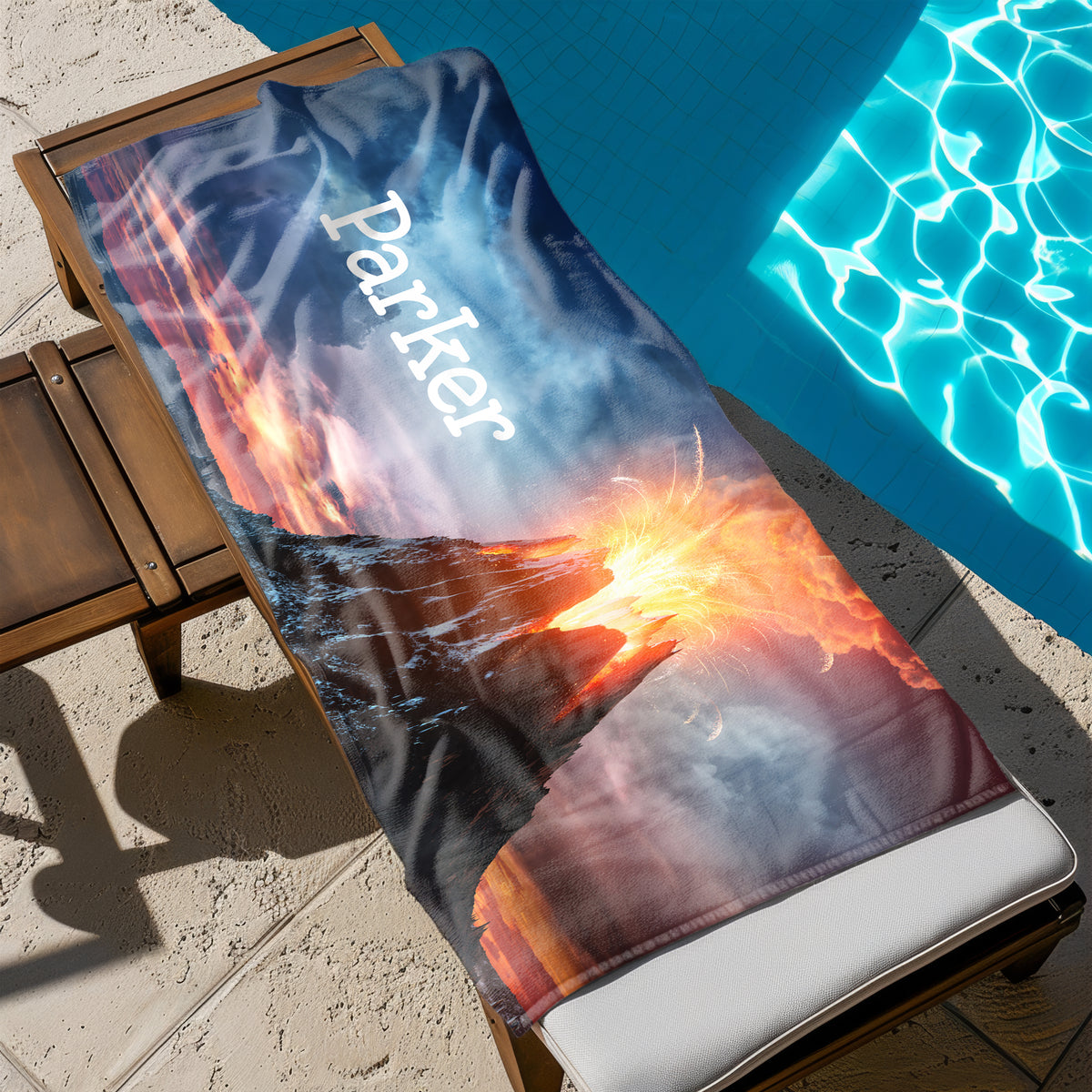 Volcano Personalized Beach Towel • Custom 30x60 Swimming Swim Bath Bathroom Pool