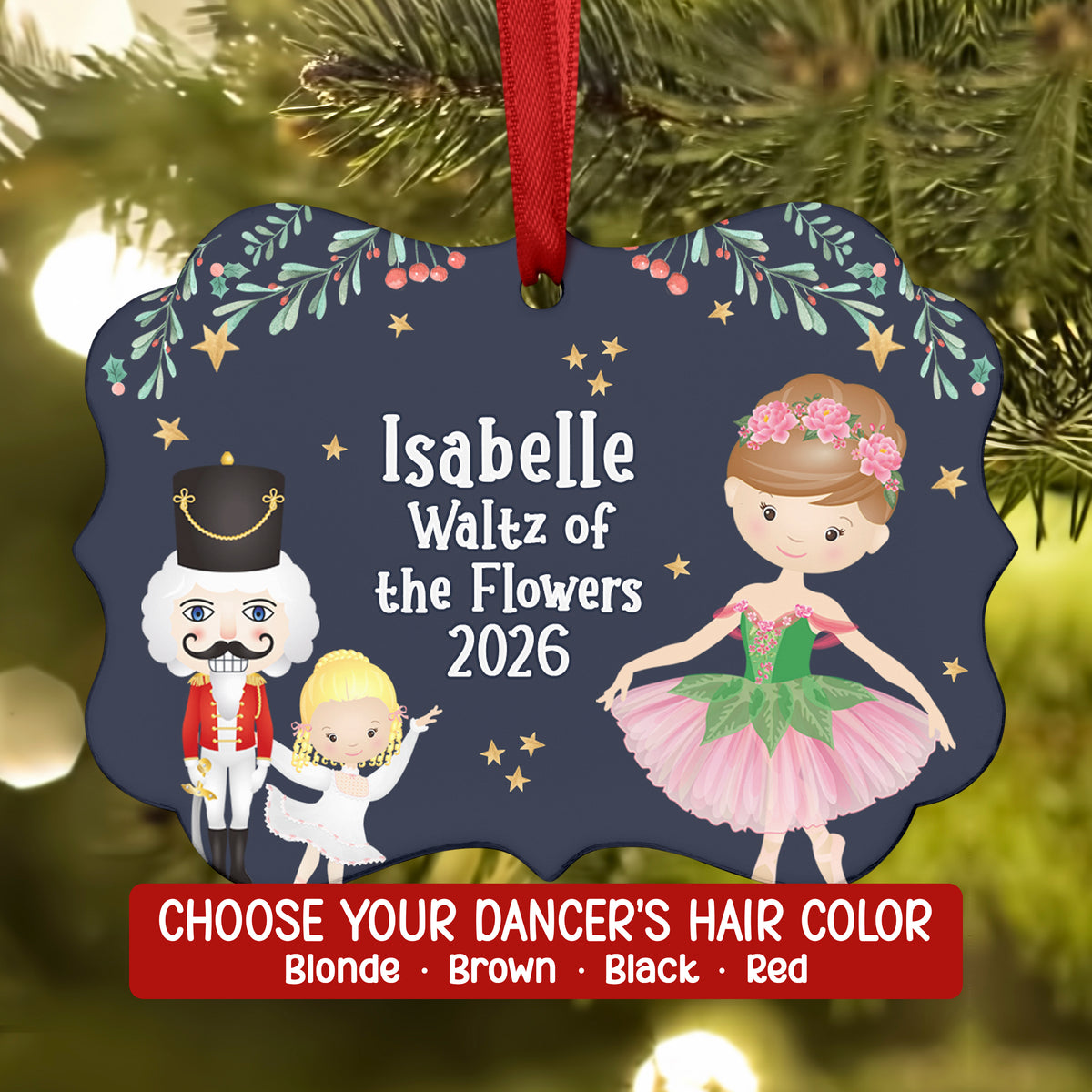 Waltz Flowers Pink Dew Drop Fairy • Nutcracker Christmas Ornament Personalized Custom Holiday Decor Gift Boy Girl Ballerina Ballet