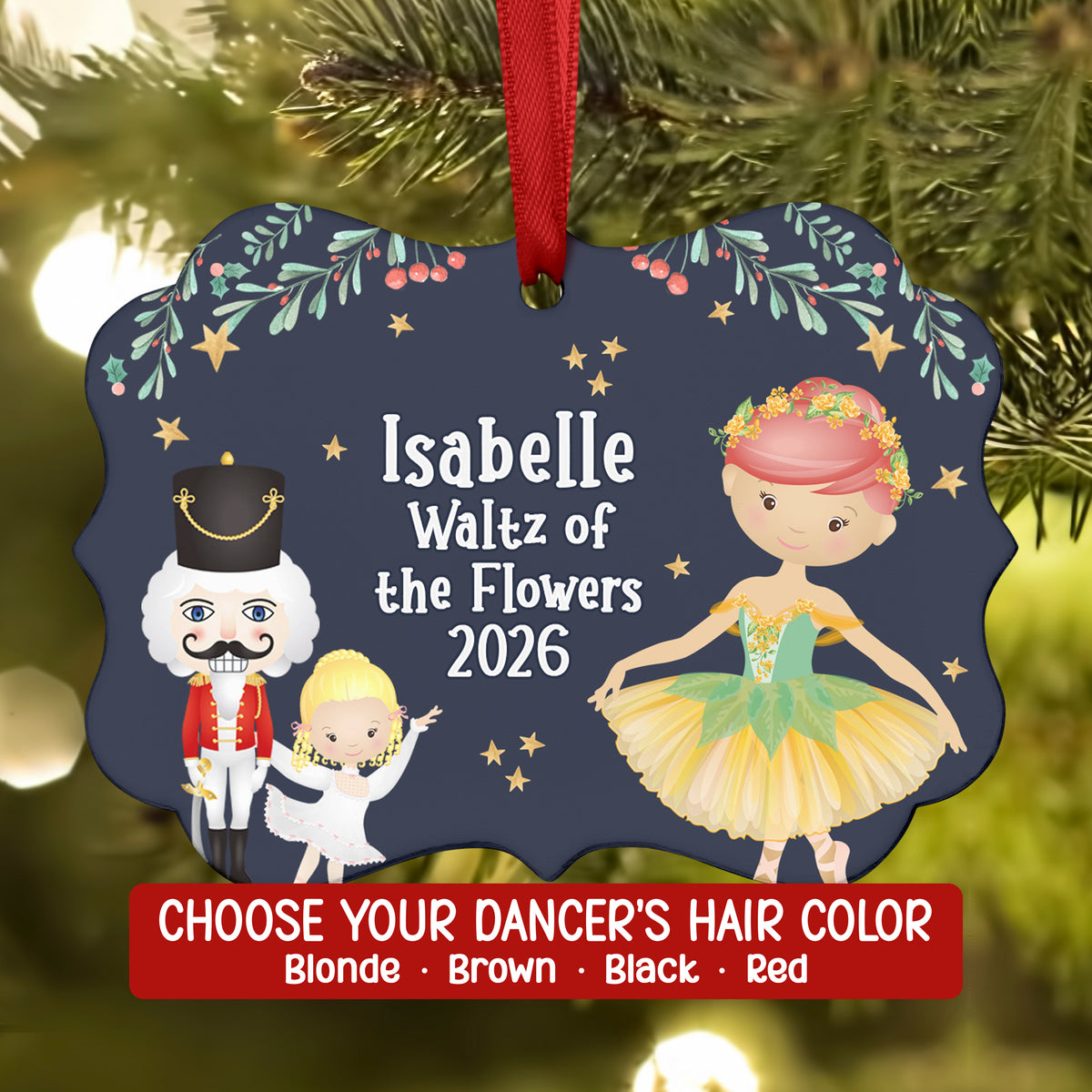 Waltz Flowers Yellow Dew Drop Fairy • Nutcracker Christmas Ornament Personalized Custom Holiday Decor Gift Boy Girl Ballerina Ballet