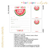 Watermelon Summer Camp Camping Note Cards Stationery • Fill in Blank, Lined or Blank Cards