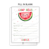 Watermelon Summer Camp Camping Note Cards Stationery • Fill in Blank, Lined or Blank Cards