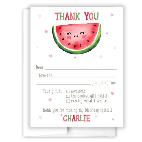 Watermelon Thank You Note Card Stationery • Fill in Blank, Lined or Blank Cards