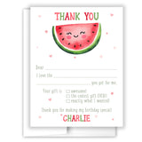Watermelon Thank You Note Card Stationery • Fill in Blank, Lined or Blank Cards