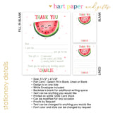 Watermelon Thank You Note Card Stationery • Fill in Blank, Lined or Blank Cards