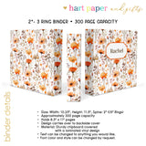 Orange Flowers Personalized 2" 3 Ring Binder