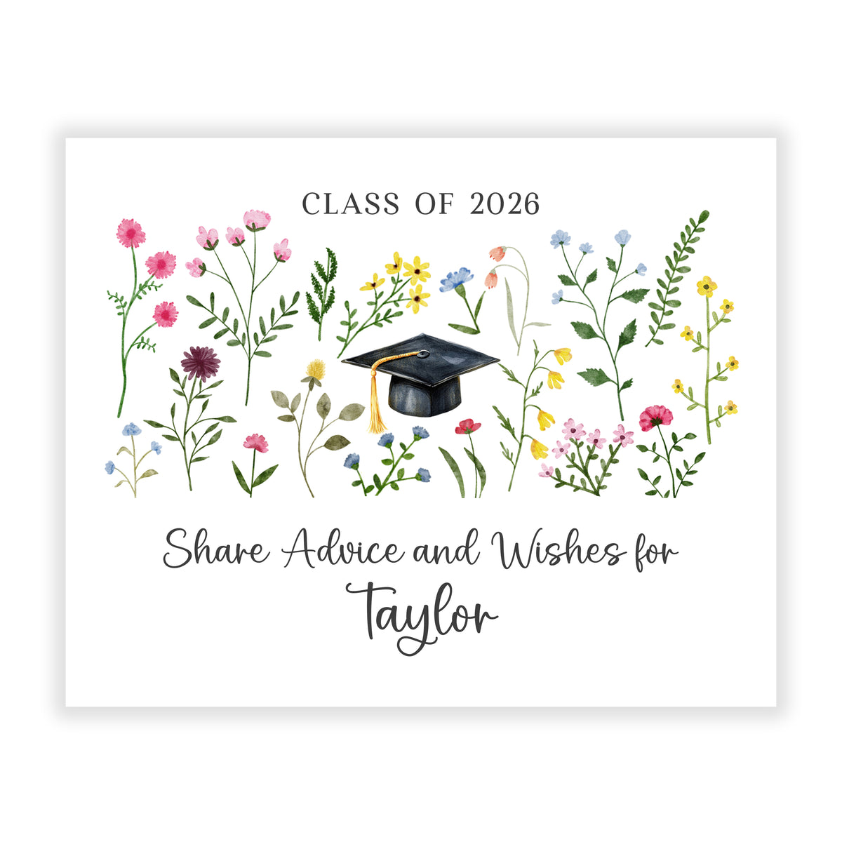 Wildflowers Sign for Graduation Party Advice Wish Wishes Cards Personalized • Stationery Custom Printed Open House Decorations Graduate Decor