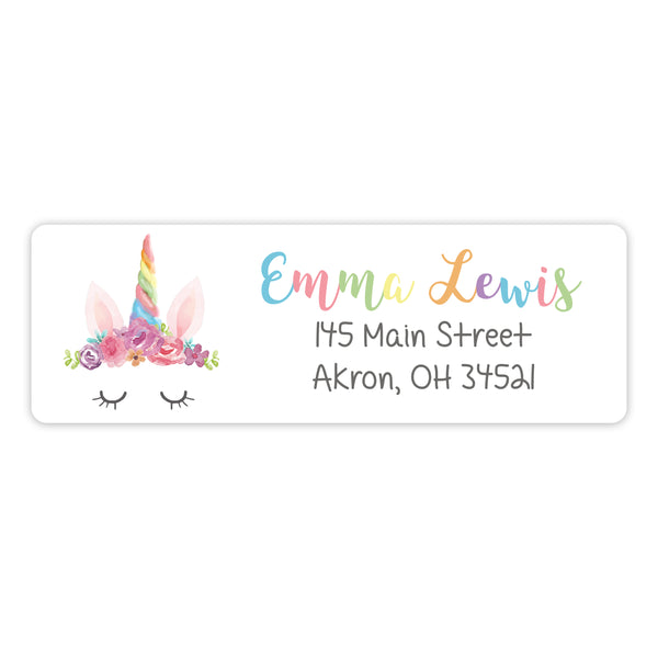 Rainbow Unicorn Horn Return Address Labels • Self Adhesive Stickers