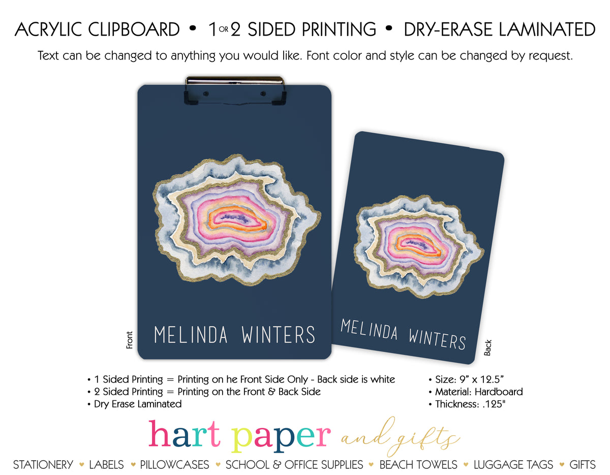 Rainbow Agate Geode Personalized Clipboard School & Office Supplies - Everything Nice