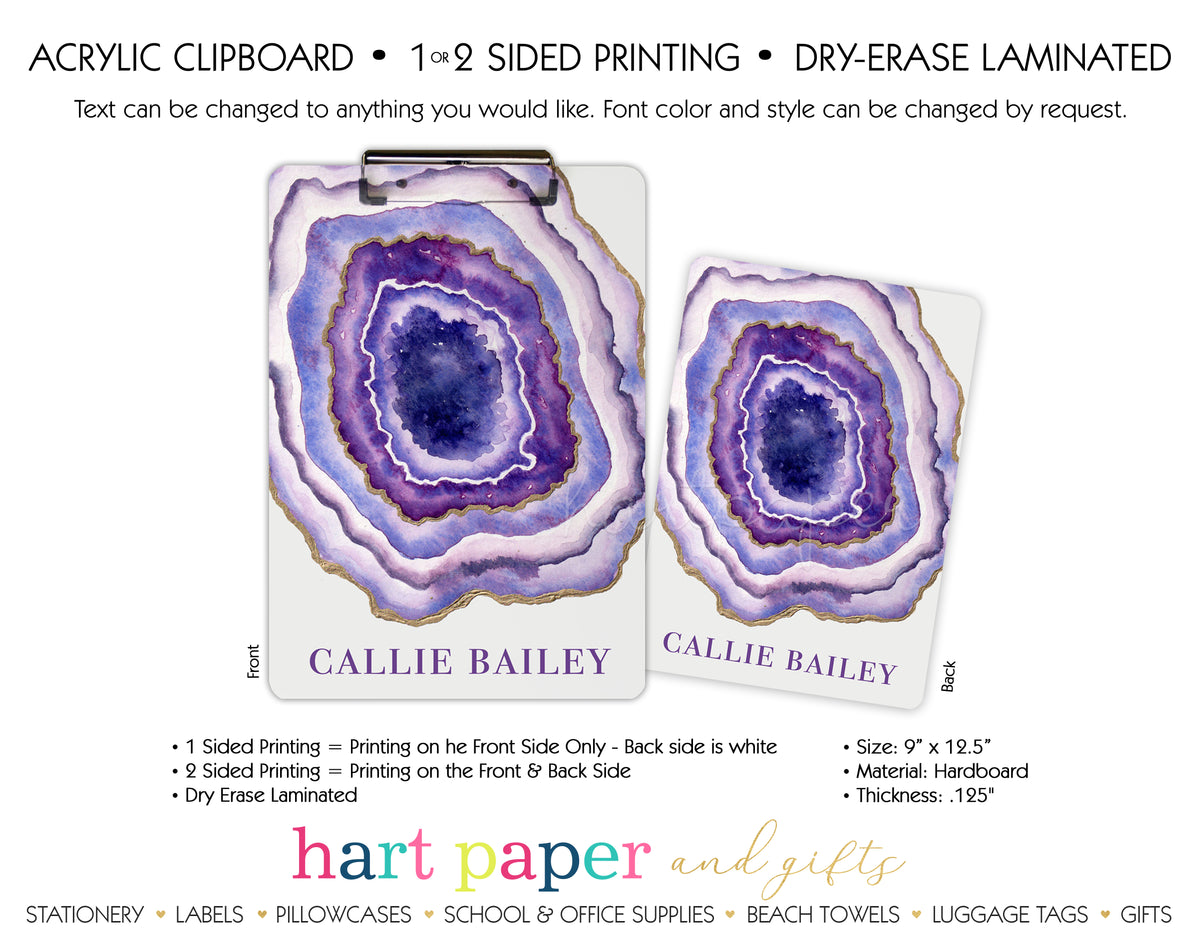 Purple Agate Geode Personalized Clipboard School & Office Supplies - Everything Nice