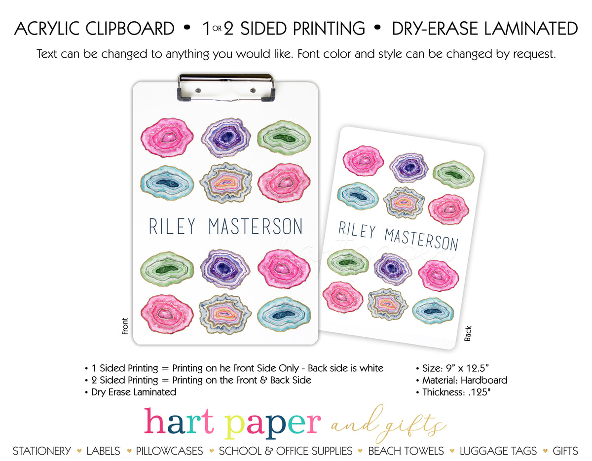 Rainbow Agate Geode Personalized Clipboard School & Office Supplies - Everything Nice