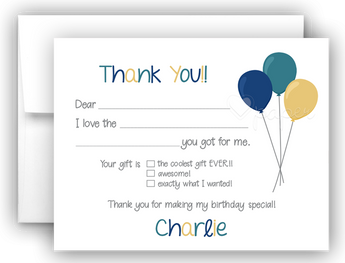 Balloons Thank You Cards Note Card Stationery •  Fill In the Blank Stationery Thank You Cards - Everything Nice