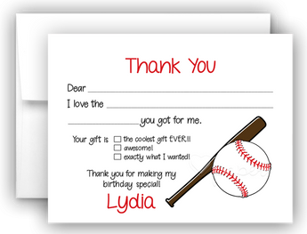 Baseball Thank You Cards Note Card Stationery •  Fill In the Blank Stationery Thank You Cards - Everything Nice