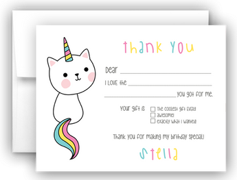 Caticorn Thank You Cards Note Card Stationery •  Fill In the Blank Stationery Thank You Cards - Everything Nice