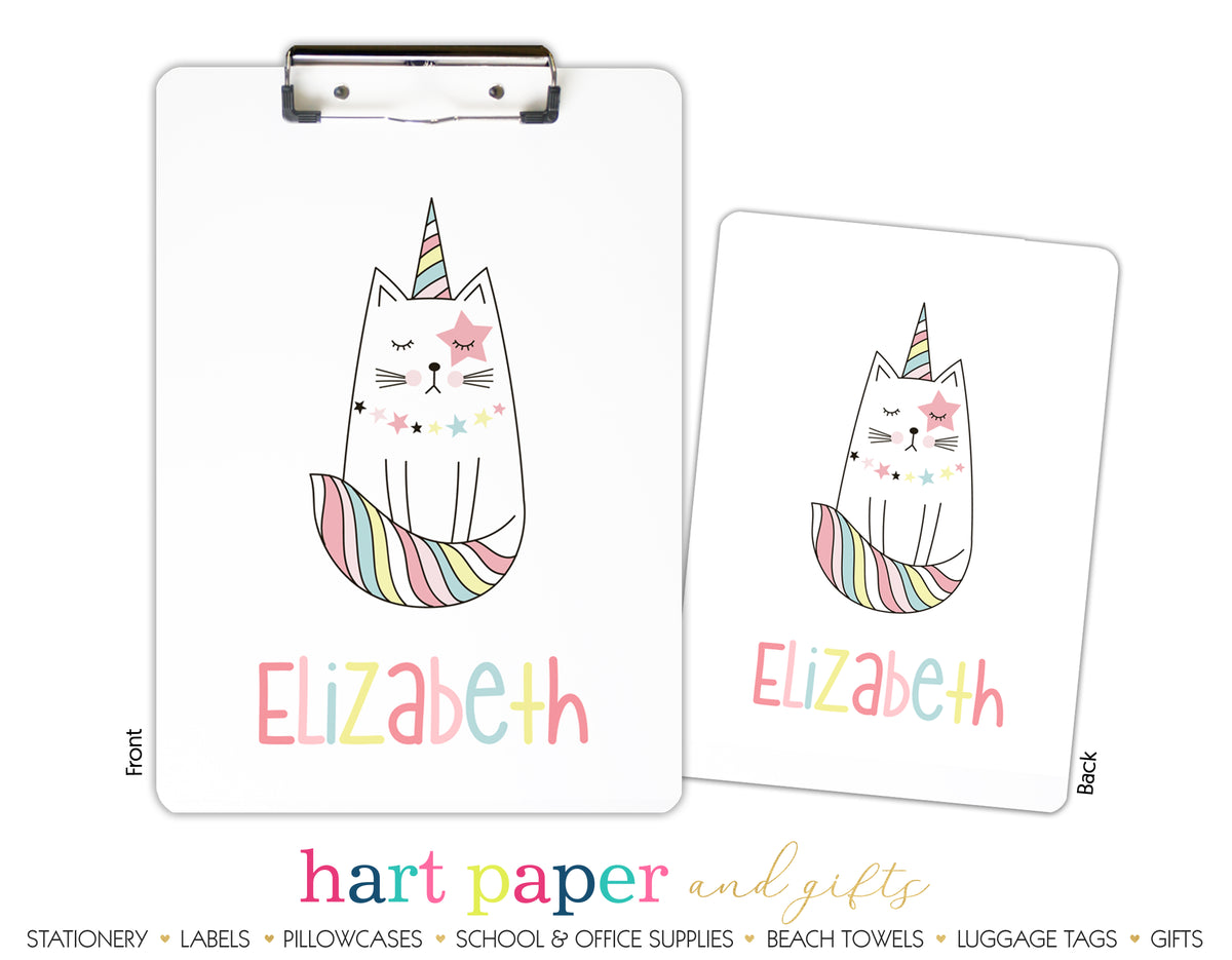 Caticorn Cat Unicorn Rainbow Personalized Clipboard School & Office Supplies - Everything Nice