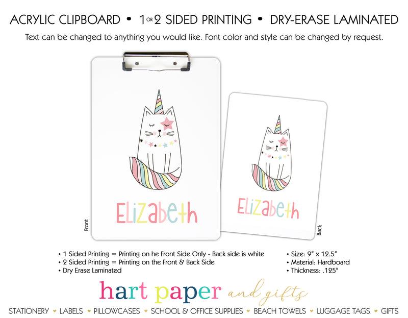 Caticorn Cat Unicorn Rainbow Personalized Clipboard School & Office Supplies - Everything Nice