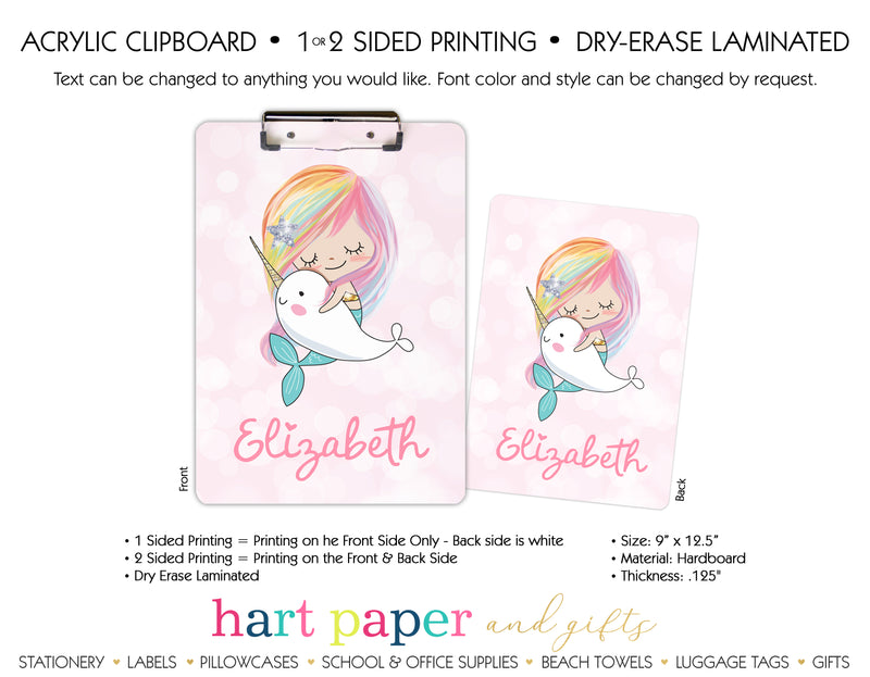 Rainbow Mermaid Narwhal Personalized Clipboard School & Office Supplies - Everything Nice