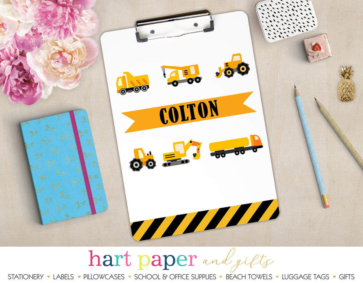 Construction Trucks Personalized Clipboard School & Office Supplies - Everything Nice