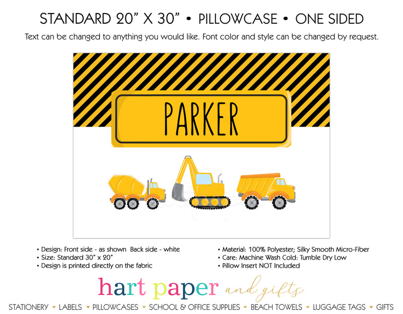 Construction Trucks Personalized Pillowcase Pillowcases - Everything Nice