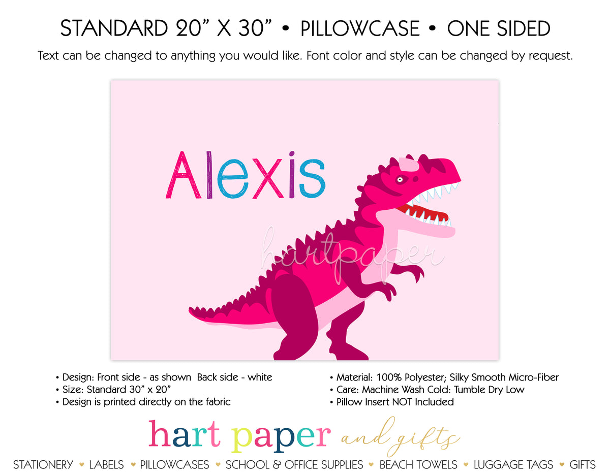 Pink Dinosaur Dino Personalized Pillowcase Pillowcases - Everything Nice