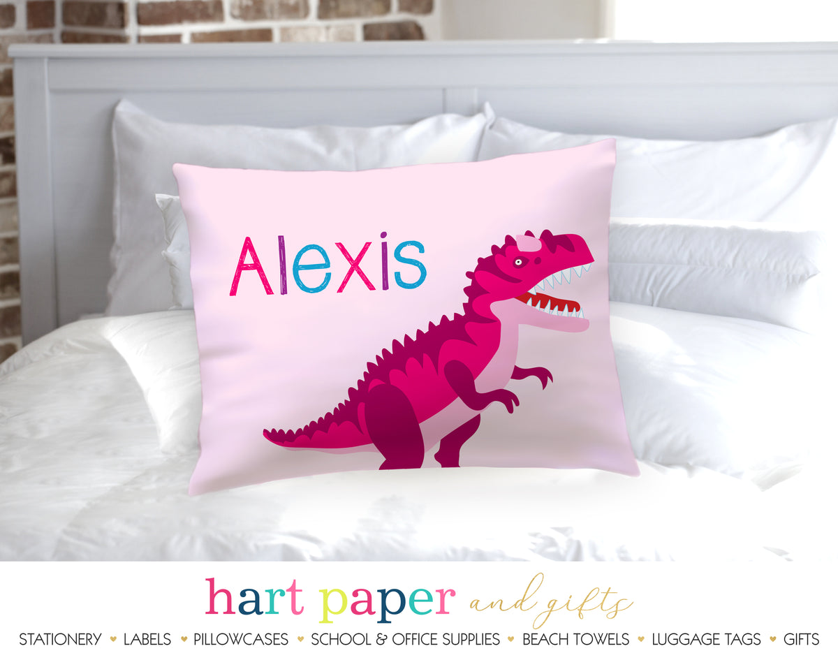 Pink Dinosaur Dino Personalized Pillowcase Pillowcases - Everything Nice