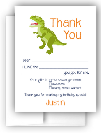 Dinosaur Thank You Cards Note Card Stationery •  Fill In the Blank Stationery Thank You Cards - Everything Nice