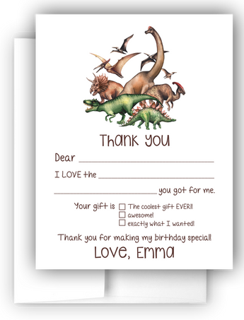 Dinosaur Thank You Cards Note Card Stationery •  Fill In the Blank Stationery Thank You Cards - Everything Nice