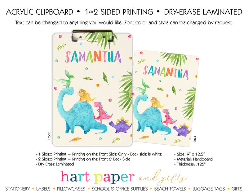Girly Dinosaur Personalized Clipboard School & Office Supplies - Everything Nice