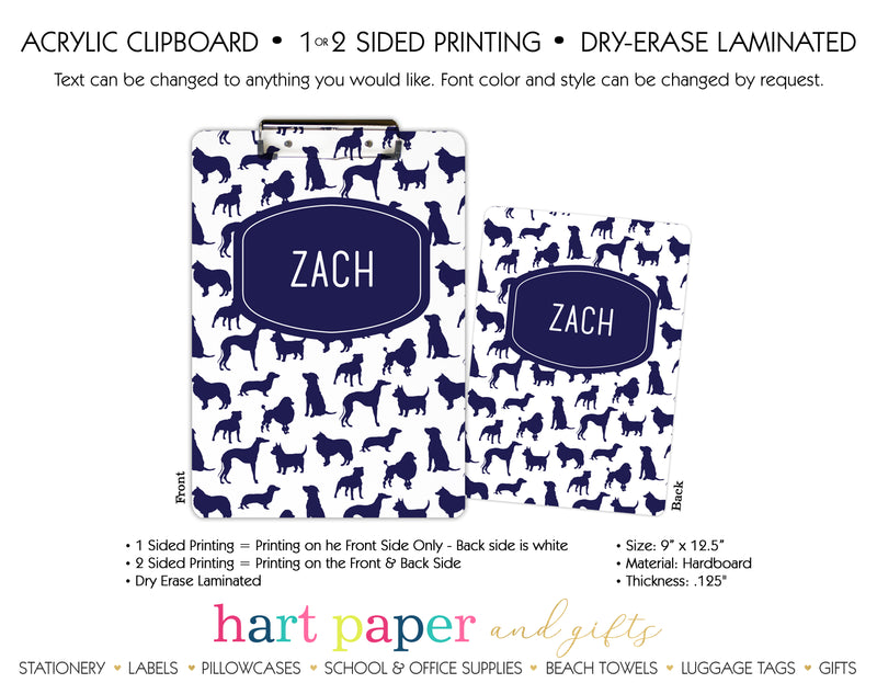 Dog Puppy Navy Blue Personalized Clipboard School & Office Supplies - Everything Nice