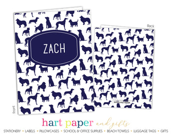 Navy Blue Dogs Puppy Personalized 2-Pocket Folder School & Office Supplies - Everything Nice