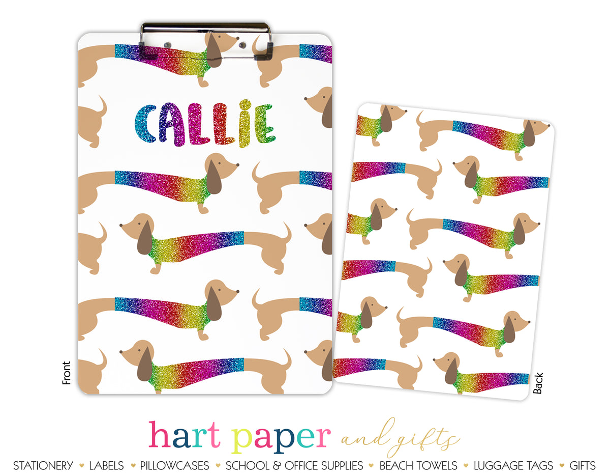 Rainbow Dachshund Dog Doxie Weiner Personalized Personalized Clipboard School & Office Supplies - Everything Nice