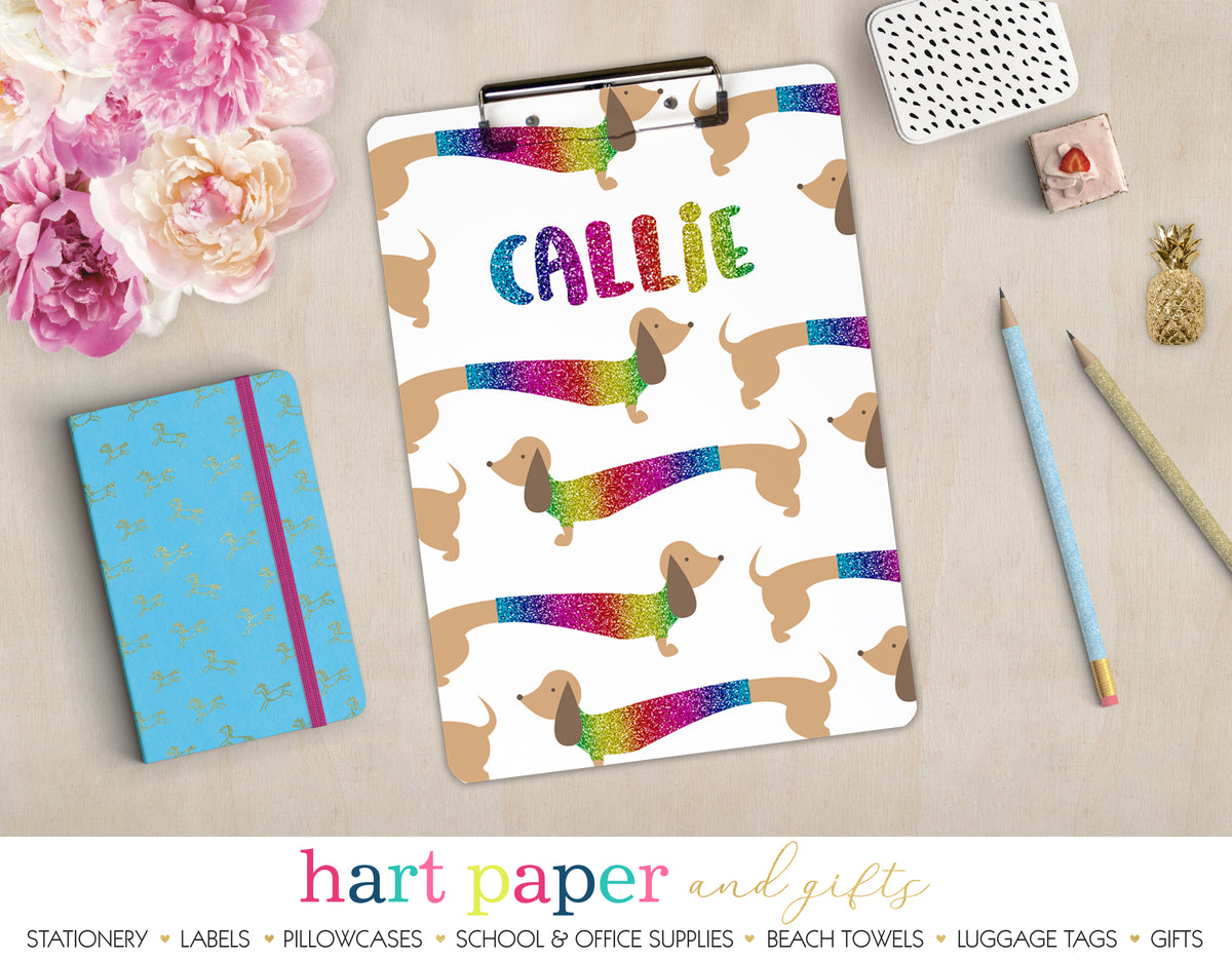 Rainbow Dachshund Dog Doxie Weiner Personalized Personalized Clipboard School & Office Supplies - Everything Nice