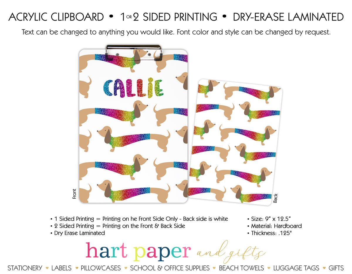 Rainbow Dachshund Dog Doxie Weiner Personalized Personalized Clipboard School & Office Supplies - Everything Nice