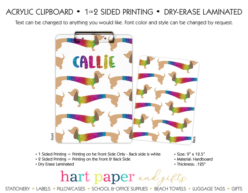Rainbow Dachshund Dog Doxie Weiner Personalized Personalized Clipboard School & Office Supplies - Everything Nice