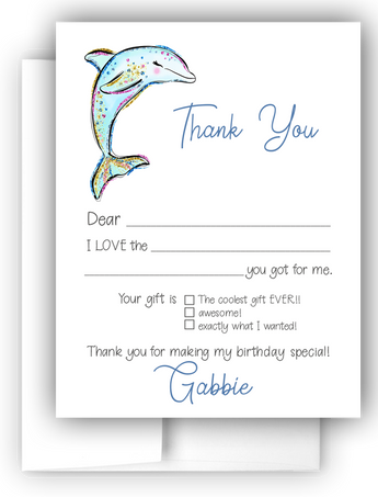 Dolphin Thank You Cards Note Card Stationery •  Fill In the Blank Stationery Thank You Cards - Everything Nice