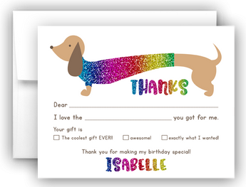 Rainbow Dachshund Dog Thank You Cards Note Card Stationery •  Fill In the Blank Stationery Thank You Cards - Everything Nice