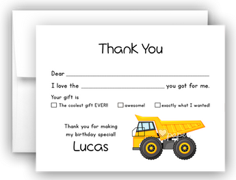 Dump Truck Thank You Cards Note Card Stationery •  Fill In the Blank Stationery Thank You Cards - Everything Nice