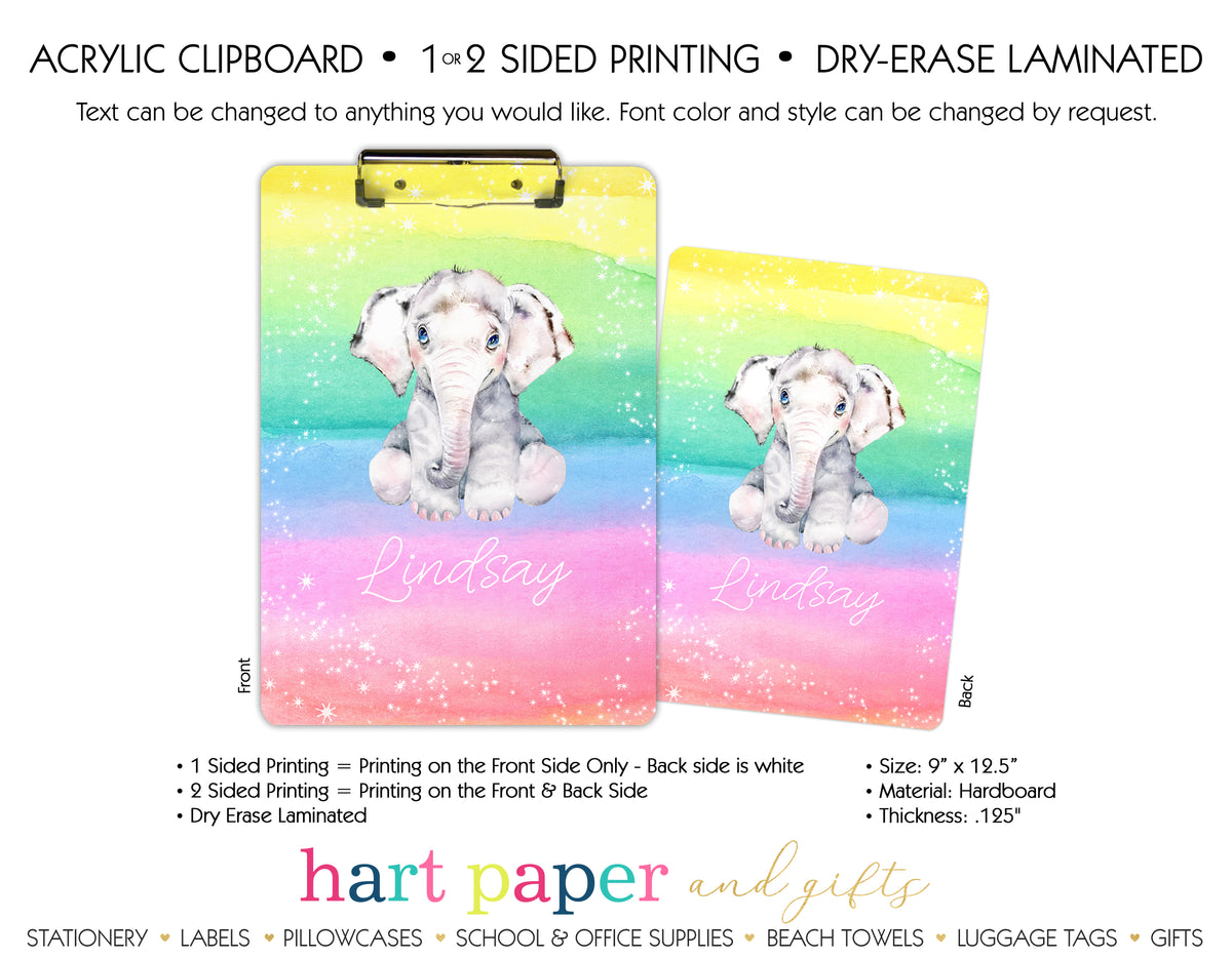 Rainbow Elephant Personalized Clipboard School & Office Supplies - Everything Nice