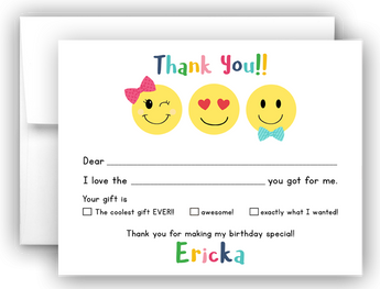 Emoji Thank You Cards Note Card Stationery •  Fill In the Blank Stationery Thank You Cards - Everything Nice