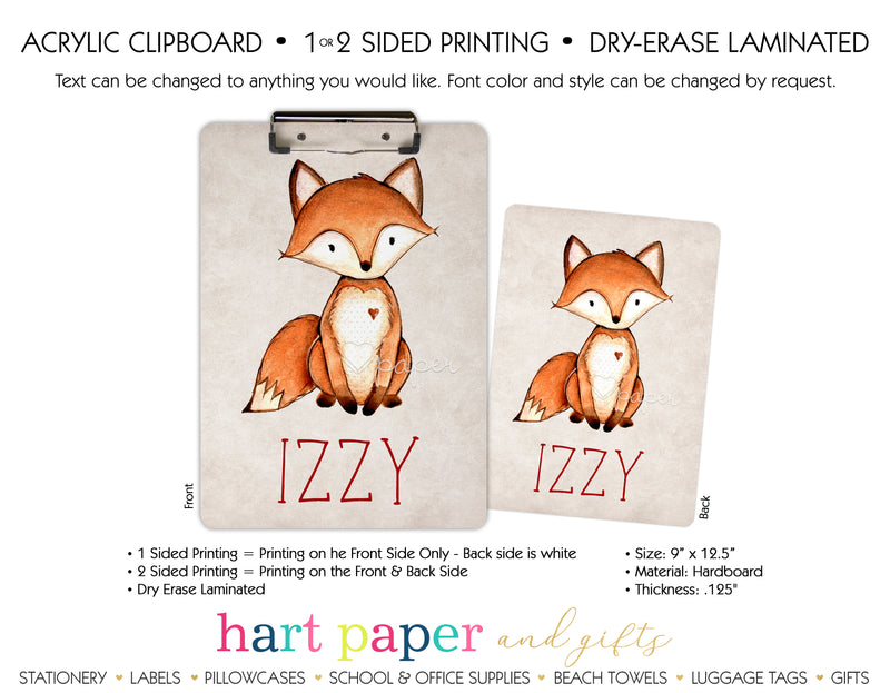 Fox Personalized Clipboard School & Office Supplies - Everything Nice