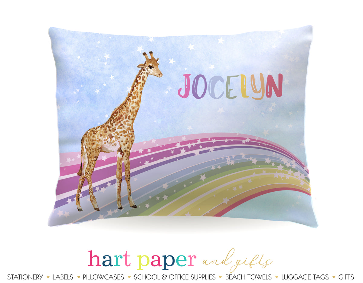 Giraffe Rainbow Personalized Pillowcase Pillowcases - Everything Nice